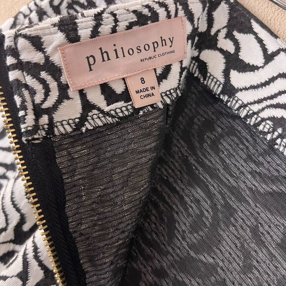 Philosophy Rep Women Pencil Skirt 8 Black White Floral Jacquard Timeless Career - Picture 4 of 6